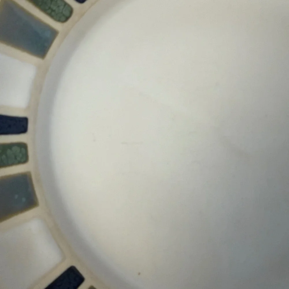 Food Network Salad Plate Stoneware Cream Blue Green Mosaic Tile Geometric 8.25in